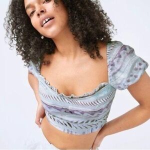 Aritzia Wilfred Wander Organic Linen Puff Sleeve Crop Bustier Blouse Purple S